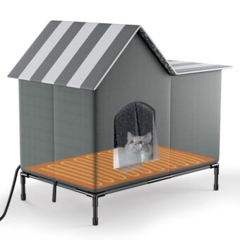 Heated Cat House for Outside: Weatherproof and Insulated Outdoor Cat House for Winter, Elevated Feral Cat Shelter with Heating Pad for Multiple Kittens, Warm Bed in Outdoor...