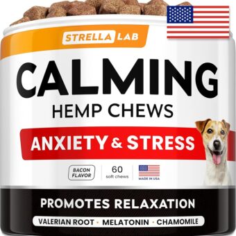 Hemp Calming Chews for Dogs - Dog Calming Treats - Anxiety Relief Treats - Dog Calming Chews - Stress - Sleep Calming Aid - Health & Wellness Supplements for Dog Separation...