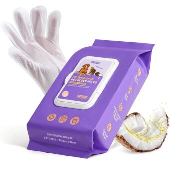 HICC PET Cleaning & Deodorizing Bathing Wipes for Dogs and Cats, Nourish Fur Coconut Oil Grooming Wipes for Dog/Cat, Pet Bathing Gloves Wipes for Daily Care and Traveling,...