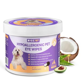 HICC PET Eyes Wipes for Dogs & Cats - Gently Remove Tear Stain, Eye Debris, Discharge, Mucus Secretions - Coconut Oil Pet Cleaning Grooming Deodorizing Wipes for Eyes, Wrinkle,...