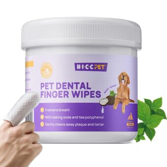 HICC PET Teeth Cleaning Wipes for Dogs & Cats, Remove Bad Breath by Removing Plaque and Tartar Buildup, Disposable Dog Finger Toothbrush Gentle Pet Dental Care Wipes, 50 Counts,...