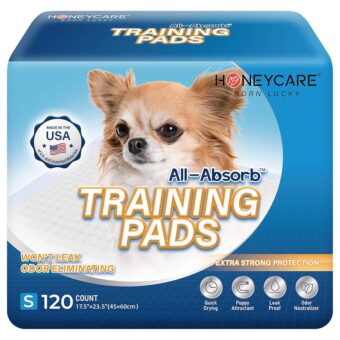 Honey Care All-Absorb, Small 17.5" x 23.5", 120 Count, Dog and Puppy Training Pads, Ultra Absorbent and Odor Eliminating, Leak-Proof 5-Layer Potty Training Pads with Quick-Dry...