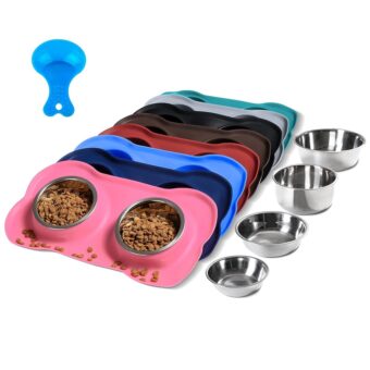 Hubulk Pet Dog Bowls 2 Stainless Steel Dog Bowl with No Spill Non-Skid Silicone Mat + Pet Food Scoop Water and Food Feeder Bowls for Feeding Small Medium Large Dogs Cats Puppies...