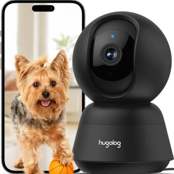 Hugolog 3K 5MP Indoor Pan/Tilt Security Camera with Auto-Focus,Ideal for Baby Monitor/Pet Camera/Home Security,Starlight Color Night Vision,Human/Pet AI,Two-Way Audio,US...