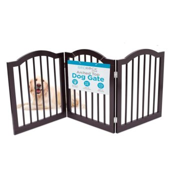 INTERNET'S BEST Arched Top Dog Gate | 3 Panel, 24" H Wooden Pet Barrier for Dogs or Cats | Freestanding Folding Room Divider for Doorways, Hallways, Stairs, and Porch |...