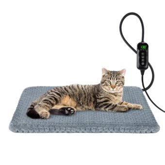 INVENHO Heated Cat Bed, Waterproof Adjustable Temperature Dog Cat Heating Pad with Timer, Indoor Pet Heating Pad for Cats Dogs Electric Pads for Dogs Cats, Pet Heated Pad (S:...