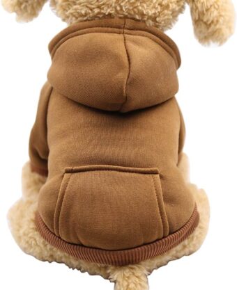 Jecikelon Winter Dog Hoodie Sweatshirts with Pockets Warm Dog Clothes for Small Dogs Chihuahua Coat Clothing Puppy Cat Custume (Small, Coffee)