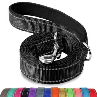 Joytale Double-Sided Reflective Dog Leash, 6 FT/5 FT/4 FT, Padded Handle Nylon Dogs Leashes for Medium & Large Dogs Walking, Black, 6FT