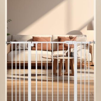 keny 29"-42.5" Baby Gate for Stairs, Auto Close Safety Dog Gate, Pressure Mounted Easy Walk Through Pet Gate for Doorways, Durable Safety Stair Gate, 30" Tall, White