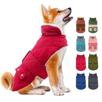 KYEESE Dog Coats Warm Dog Jacket Winter Windproof Padded Sherpa Cozy Dog Winter Coats for Small Dogs with Furry Collar Dog Clothes, Red, M