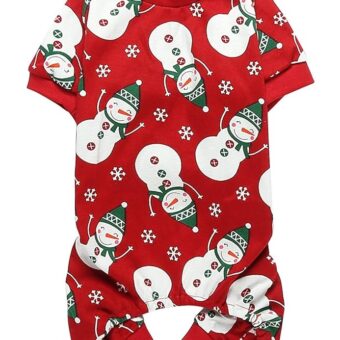 Lanyarco Cute Snowman Dog Pajama Reindeer Small Pet Clothes Christmas Dog Pajamas Shirts, Red Back Length 12" Small