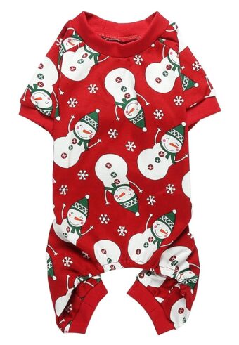 Lanyarco Cute Snowman Dog Pajama Reindeer Small Pet Clothes Christmas Dog Pajamas Shirts, Red Back Length 12" Small