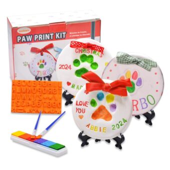 LOOBANI 3packs Dog Paw Print Ornaments Kit,DIY Pet Footprint Memorial Impression Keepsake for Puppy and Cats Owners with Light Clay & Deluxe Tool Set (Dog Paw Ornament Kit-3packs)