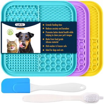 LUKITO 3PCS Lick Mat for Dogs and Cats, Licking Mat with Suction Cups for Dog Anxiety Relief, Cat Peanut Butter Lick Pad for Boredom Reducer, Dog Enrichment Toy, Dog Lick Mat...