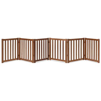 LZRS Solid Hardwood Freestanding Pet Gate,Wooden Dog Gates for Doorways,Nature Wood Dog Gates for The House,Dog Gate for Stairs,Freestanding Indoor Gate Safety Fence,Oak,24"...