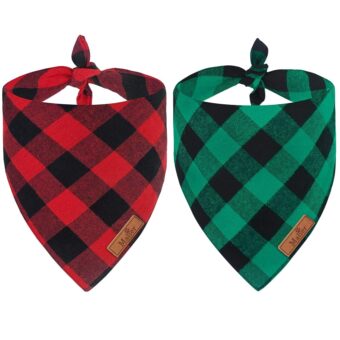 Malier 2 Pack Christmas Dog Bandanas, Classic Buffalo Red Plaid Dog Bandana for Girl and Boy, Pet Scarf Bibs Pet Costume Outfit Accessories for Small and Extra Large Dogs Pets...