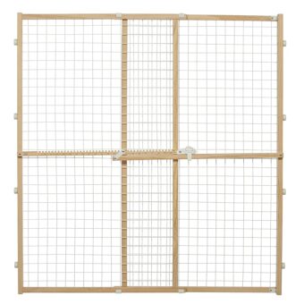 MidWest Homes for Pets Wire Mesh Pet Safety Gate, Pressure Mounted Dog Gate Measures 44 Inches Tall & Expands to 29-50 Inches Wide, Natural Wood & White Powder Coated Wire Mesh