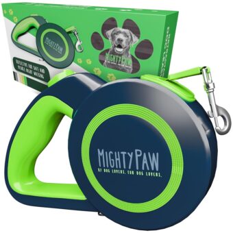 Mighty Paw Retractable Dog Leash 2.0 | 16' Heavy Duty Reflective Nylon Tape Lead for Pets up to 0-50 lbs. Tangle Free Design W/One Touch Quick-Lock Braking System & Anti-Slip...