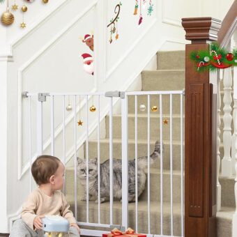 Mom's Choice Award-InnoTruth Baby Gate for Stairs 28.9-42.1" Wide, Dog Gate for Doorways Easy Step Walk Thro Expanded Dual Lock, Metal Pressure Mounted Easy Install Pet Gate for...