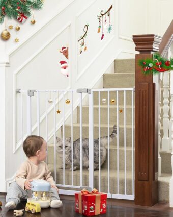 Mom's Choice Award-InnoTruth Baby Gate for Stairs 28.9-42.1" Wide, Dog Gate for Doorways Easy Step Walk Thro Expanded Dual Lock, Metal Pressure Mounted Easy Install Pet Gate for...