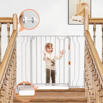 Mom's Choice-GROWNSY Baby Gate for Stairs, 29.5"-48.4" Pressure Mounted Baby Gate for Top of Stair&Doorway with V-Shaped Rods, Anti-Trip Pedal, Extra Wide Stairs Dog Gate Easy...