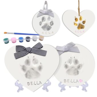 MYPAWLETS Dog or Cat Paw Print Kit Keepsake(Makes 2),DIY Pawprint Ornament with Customization Tool&Display Stands,Clay Pet Paw Print Impression Kit,Personalized Gifts for Pet...