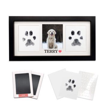 MYPAWLETS Paw Print Frame & Ink Pads Kit,Dog or Cat Paw Print Kit,2 No Mess Ink Pads for Pets,Paw Print Stamp Pad for Dogs,Wooden Pet Memorial Frame,Personalized Pet Paw Print...