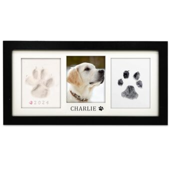 MYPAWLETS Paw Print Frame Kit,Dog/Cat Paw Print Kit,Soft Pawprint Clay&Clean Touch Ink Pad,Pet Paw Print Impression Kit with Customization Tool,Wooden Pet Memorial Frame,DIY Dog...