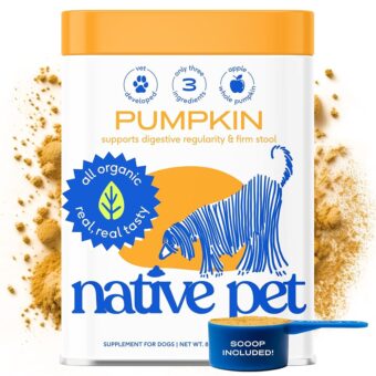 Native Pet Organic Pumpkin for Dogs (8 oz) - All-Natural, Organic Fiber for Dogs - Mix with Water to Create Delicious Pumpkin Puree - Prevent Waste with a Canned Pumpkin...