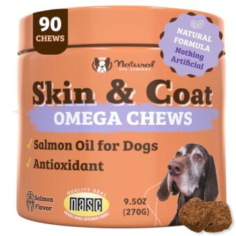 Natural Dog Company Skin & Coat Chews, Salmon & Peas Flavor, Dog Vitamins and Supplements for Healthy Skin & Coat, Itch Relief for Dogs with Allergies, with Biotin, Vitamin E,...