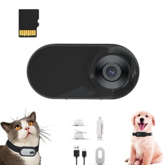 Newly Update Cat Camera with 16GB SD Card, HD 1080P Sport Action Camera Cat Collar Camera Pet Supplies Video Records Camera for Cats Dogs Birthday Gift, Black(Collar Not Included)