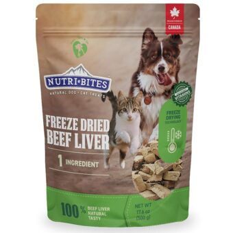 Nutri Bites Freeze Dried Beef Liver Dog & Cat Treats | Healthy Pet Training Treats or Food Topper | All Natural, Single Ingredient, High Protein | Premium Bulk Value Pack, 17.6 oz