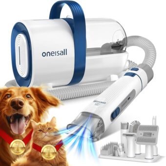 oneisall Dog Hair Vacuum & Dog Grooming Kit, Pet Grooming Vacuum with Pet Clipper Nail Grinder, 1.5L Dust Cup Dog Brush Vacuum with 7 Pet Grooming Tools for Shedding Pet Hair,...