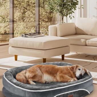 Orthopedic Dog Bed for Large Dogs, Dog Couch Design with Egg Foam Support, Removable, Machine Washable Plush Cover and Non-Slip Bottom with Four Sided Bolster Cushion (Gray)