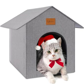 Outdoor Cat House, Outdoor Cat Shelter Feral Cat Outside Waterproof Cat House for Outdoor/Indoor Cats, Insulated Cat House for Winter with Cozy Cushion, Easy to Assemble, Grey