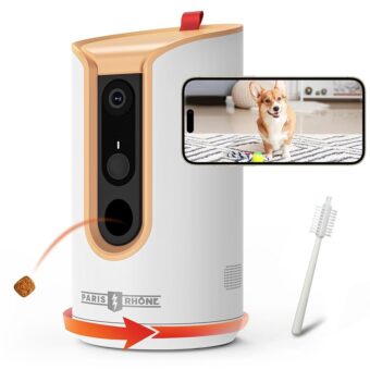 PARIS RHÔNE 2K Pet Camera, 360°View Dog Camera Treat Dispenser, 5G WiFi Pets Monitoring with Phone APP, Two-Way Audio, Infrared Night Vision, Barking Detection and Motion...