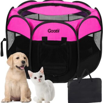 Pet Cat Playpen for Indoor Cats Enclosed, Portable Foldable Dog Playpen Outdoor Tent Crate Cage with Zipper Top Cover Door for Kitten Puppy Outside Rv Car Camper (Small Size, Pink)