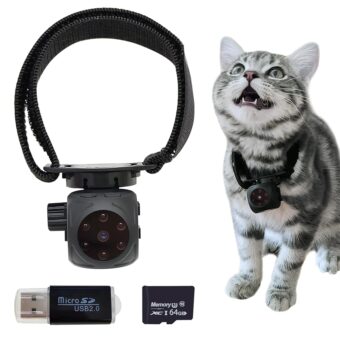 Pet Collar Camera & Cat Collar Camera with 64gb Sd Card,Spy Camera Hidden Camera ,Dog Tracker Collar,Motion Detection Records 1080p Video & Infrared Night Vision Functionality...