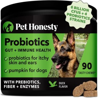 Pet Honesty Probiotics for Dogs, Dog Probiotics for Diarrhea & Bowel Support, Digestive Enzymes Promotes Gut Health, Immunity Health & Itch Relief, Prebiotics and Probiotics...