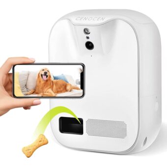 Pet Monitoring Camera Dog Treat Dispenser [New 2023 Pro] Two-Way Audio HD WiFi Dog Camera with 130° View, Remote Tossing App Compatible with Android/iOS, Night Vision, Wall Mounted