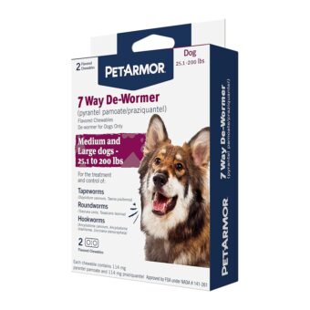 PetArmor 7 Way De-Wormer for Dogs, Oral Treatment for Tapeworm, Roundworm & Hookworm in Large Dogs & Puppies (Over 25 lbs), Worm Remover (Praziquantel & Pyrantel Pamoate), 2...