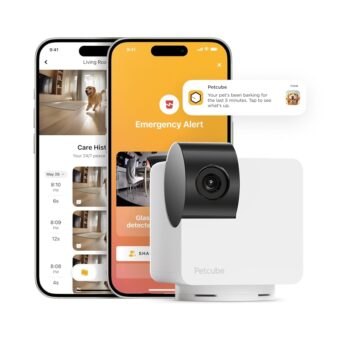 Petcube Cam 360 Camera Interactive WiFi Pet and Home Security Pan-Tilt Camera with Phone App, 1080p HD Video, 360° Rotation, Night Vision, AI Alerts