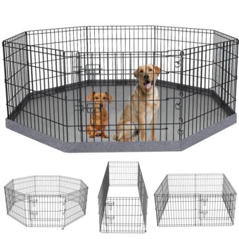 PETIME Foldable Metal Dog Exercise Pen/Pet Puppy Playpen Kennels Yard Fence Indoor/Outdoor 8 Panel 24" W x 24" H with Bottom Pad (with Bottom pad, 8 Panels 24" H)