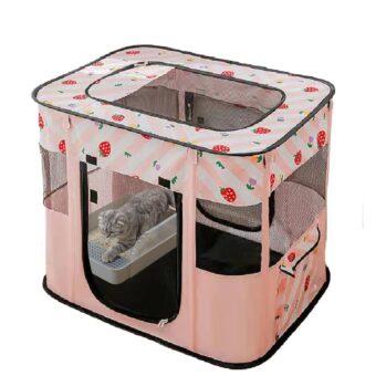 Portable Foldable Pet Playpen Collapsible Crates Kennel Playpen for Dog cat and Rabbit &Travel playpen Outdoor or Indoor (M, Pink)