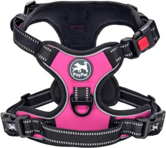 PoyPet No Pull Dog Harness, No Choke Front Clip Dog Reflective Harness, Adjustable Soft Padded Pet Vest with Easy Control Handle for Small to Large Dogs(Pink,M)