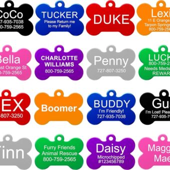 Providence Engraving Pet ID Tags in 8 Shapes, 8 Colors, and Two Sizes - Personalized Dog and Cat Tags with 4 Lines of Customizable Text