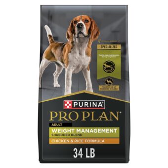 Purina Pro Plan Weight Management Dry Dog Food, Shredded Blend Chicken and Rice Formula - 34 lb. Bag