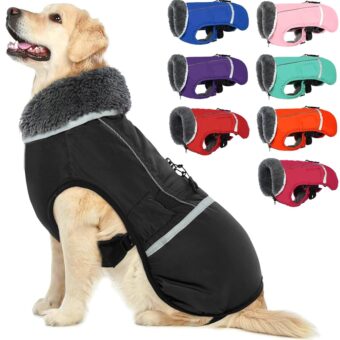 QBLEEV Warm Dog Coat Reflective Dog Jacket, Waterproof Dog Winter Coat Turtleneck Dog Clothes for Cold Weather, Thick Fleece Dog Snowsuit Christmas Dog Vest Pet Apparel for...