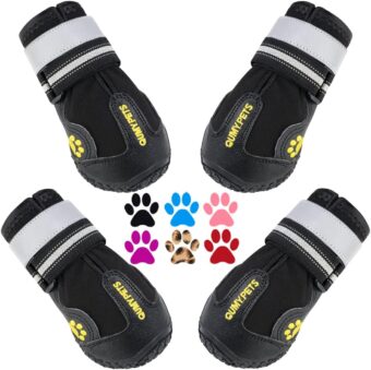 QUMY Dog Shoes for Large Dogs, Medium Dog Boots & Paw Protectors for Winter Snowy Day, Summer Hot Pavement, Water-Resistant in Rainy Weather, Outdoor Walking, Indoor Hardfloors...