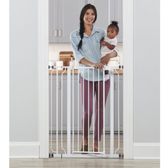 Regalo Easy Step 36" Extra Tall Walk Thru Baby Gate, Includes 4-Inch Extension Kit, 4 Pack of Pressure Mount Kit and 4 Pack Wall Cups and Mounting Kit, White